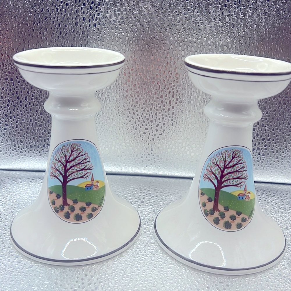 Vintage Villeroy& Bach candlestick holders, pair 1980s.